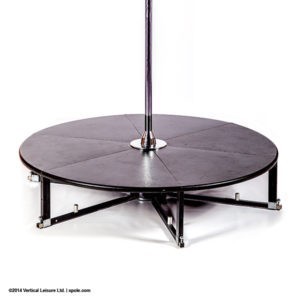 Podium de Pole Dance XPOLE X-STAGE Chrome autoportant avec plateforme de 32 cm, barre statique et spinning et valises de transport.
